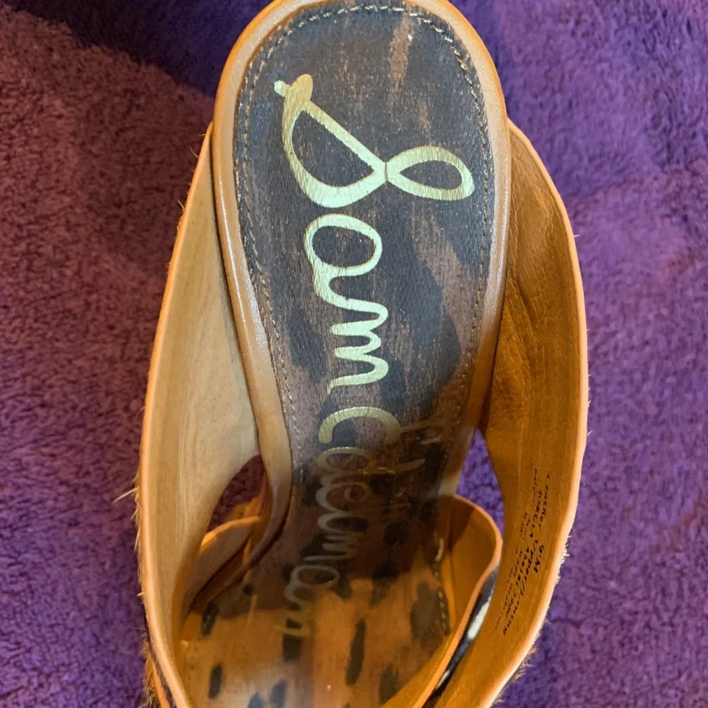 Sam Edelman Leopard/Tan Leather Animal Hair High Wedge Sandals sz 9 M